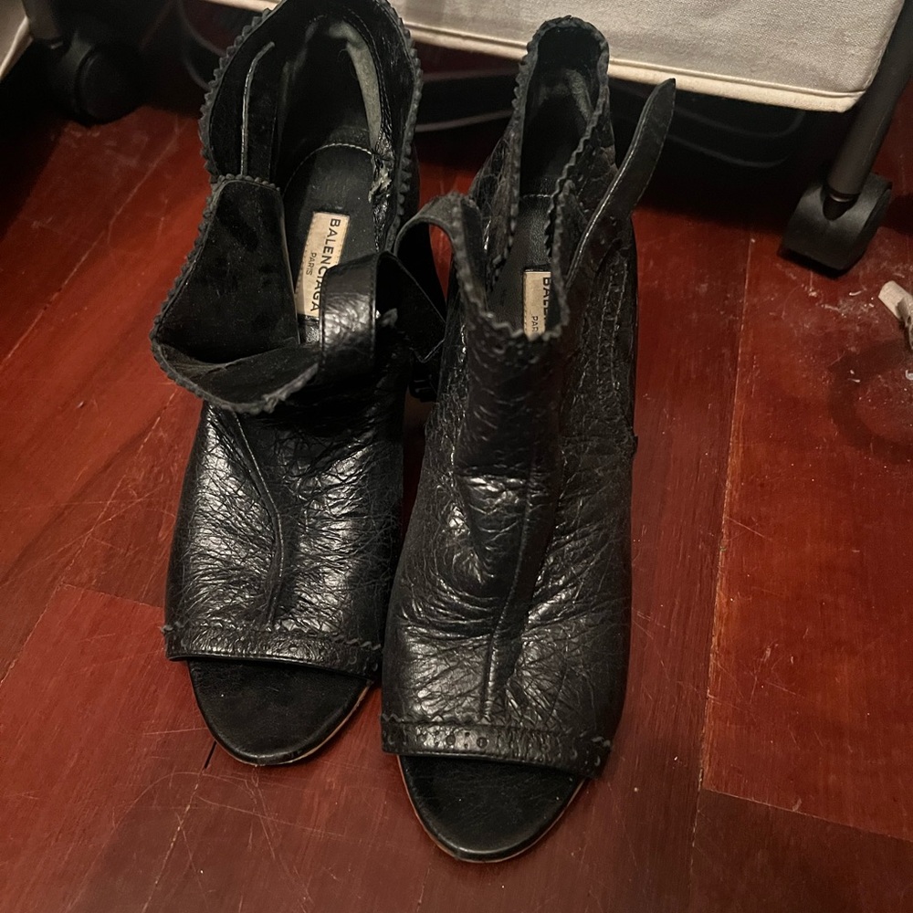 Balenciaga Black Textured Heeled Boots Size 37